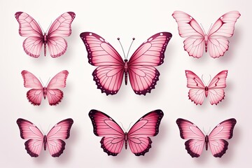 Beautiful pink monarch butterfly background and Colorful flying butterflies illustration