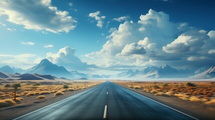 Isolated 3D road with clouds. Motorway advertising design. Bending road isolated.