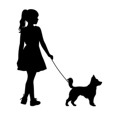 Silhouette of a girl with a small dog.
