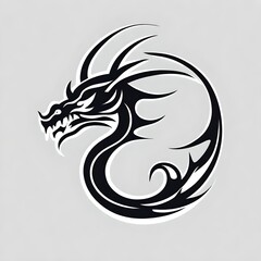 A sleek and simple flat vector logo depicting a dragon in a minimalistic style for tattoo design. Single face, no color, on a solid white background.  Upscaling by
