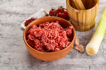 Minced beef meat in the bowl