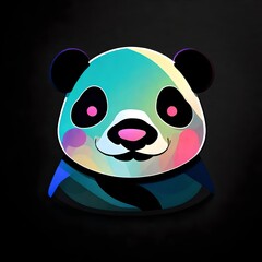 A minimalistic, vibrant panda logo with a flat design, featuring a harmonious blend of colors, elegantly placed on a solid black background. Isolated on solid black background.  Upscaling by