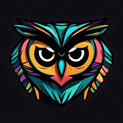 A vibrant, flat vector logo of a wise owl's face, colorful and sleek, isolated on a white solid background. HD camera capture. /isolated on solid black background.  Upscaling by
