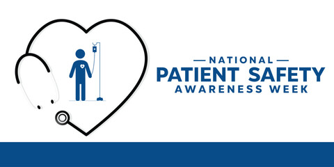 National Patient Safety Awareness Week. Shield, heart, heart-shaped stestoscope and people icon. cards, banners, posters, social media and more. White background
