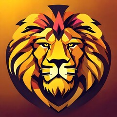 Picture a sleek and colorful singleface lion logo, designed in a flat vector style. Isolated on a vivid yellow backdrop, this logo shines with HD clarity.  Upscaling by