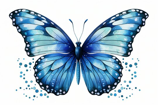 Watercolor colorful blue monarch butterfly illustration background