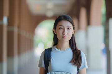Asian college student s campus portrait
