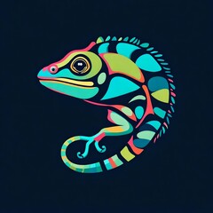 An artistic flat vector logo of a chameleon, harmonizing vibrant colors in a simple and eye