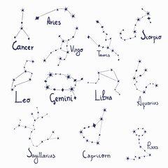 Zodiac signs group of objects cozy and simple