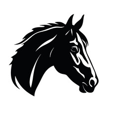 
Horse head silhouette icon in black color. Vector template.