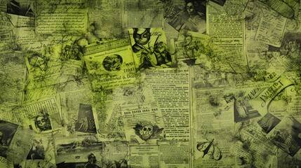  The background is old newspaper clippings in Lime Green color