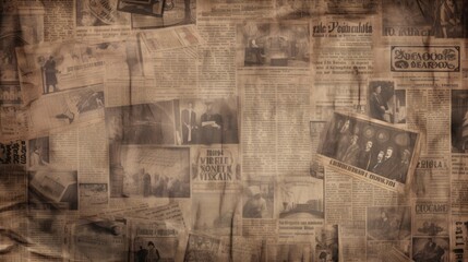 The background is old newspaper clippings in Mocha color.