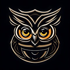 A striking, flat vector logo of a wise owl, portrayed in a modern and minimalistic style, its intricate details captured in HD, isolated on a solid black background.