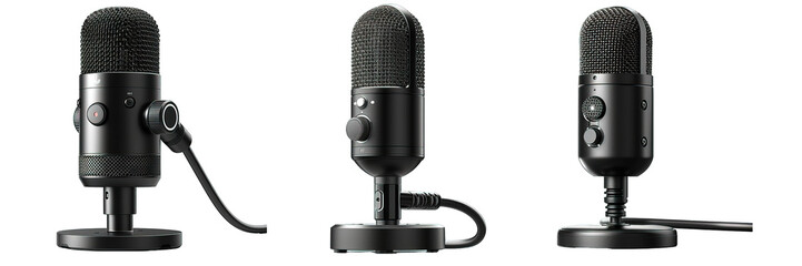 black podcast microphone isolated on transparent background ,generative ai