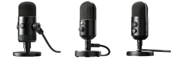 black podcast microphone isolated on transparent background ,generative ai