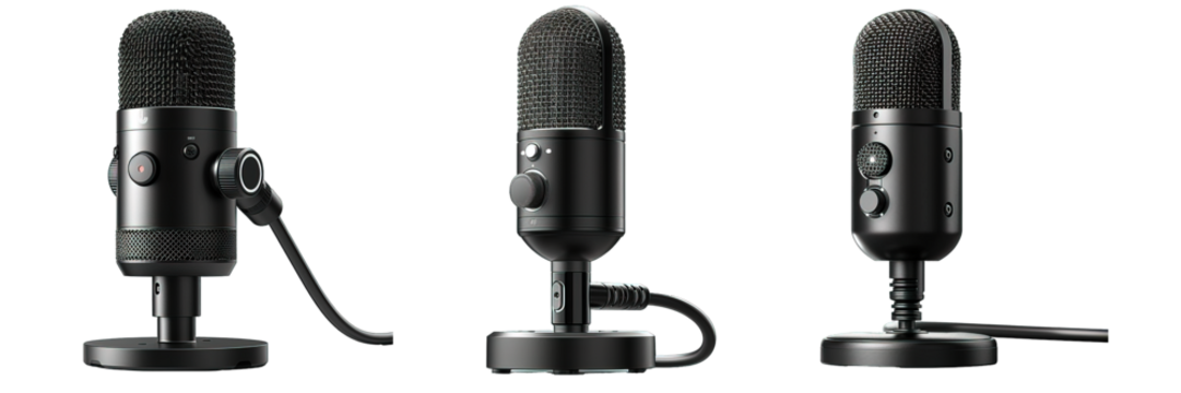 black podcast microphone isolated on transparent background ,generative ai