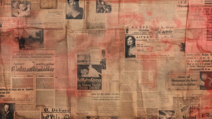 The background is old newspaper clippings in Salmon color.