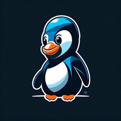 A sleek, minimalistic logo featuring a delighted penguin in cool shades of blue, set against a crisp white background. Isolated on solid black background.  Upscaling by