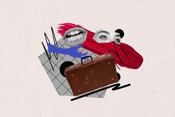 Creative face puzzle illustration collage of female element pieces constructor looking for new home...