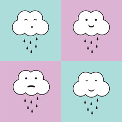 Set of drawn clouds with different emotions
