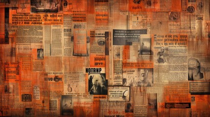 The background is old newspaper clippings in Tangerine color
