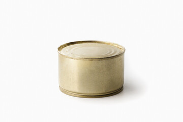 Metal yellow can for canning without a label on a white background. Isolated
