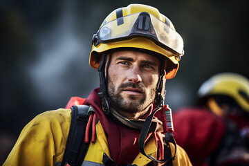 Obraz premium Generative AI image of a determined rescue worker in action