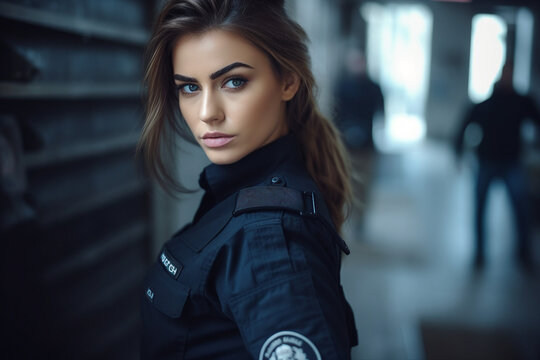 Generative ai portrait of confident woman police officer rescue services concept