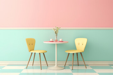 1950s Pastels: Soft pastel colors like mint green, powder blue, pale pink, and buttery yellow are reminiscent of the 1950s - obrazy, fototapety, plakaty