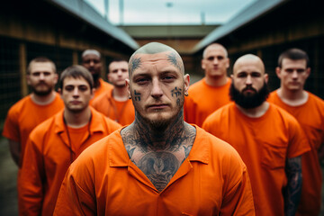 Fototapeta premium Generative AI picture restricted freedom concept prisoner in jail orange uniform criminal person
