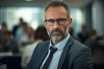 Generative AI picture of handsome successful man working in office on business meeting conference