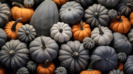The background of many pumpkins is in Ash color - obrazy, fototapety, plakaty
