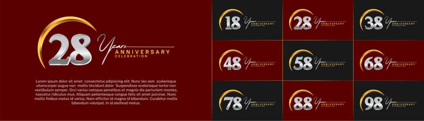 Set of Anniversary Logotype silver and gold color can be use for special day celebration