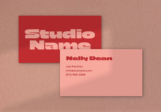 Business Card Layout with Red and Pink Accents
