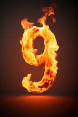 Fototapeta premium fire number 9 made of fire flames. number nine symbol. isolated on black. hot red and orange symbol