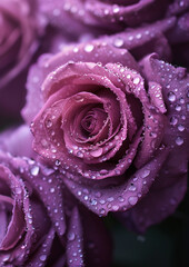 Fototapeta premium A beautiful purple rose with dew drops