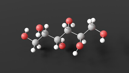 mannitol molecular structure, sweetener e421, ball and stick 3d model, structural chemical formula with colored atoms