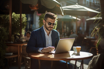 Fototapeta premium Stylish Businessman Working at Outdoor Café