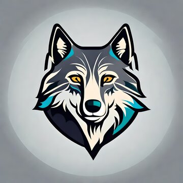 flat vector logo of wolf colorfull isolated on grey solid background