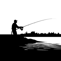 silhouette of fisherman with rod
