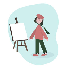 Girl artist near the easel