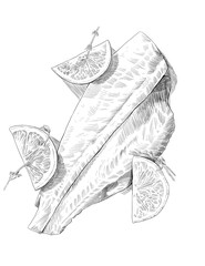 Lemon fillet fish dish sketch illustration