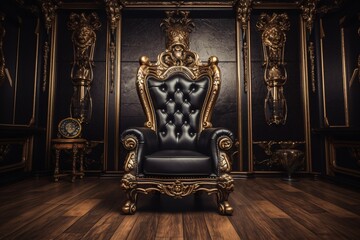 a black and gold chair in a room