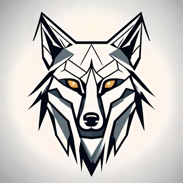 An HDcaptured flat vector logo of a geometric wolf tattoo design, singlefaced, with a sleek and minimalistic touch. Isolated on a light white solid background.  Upscaling by