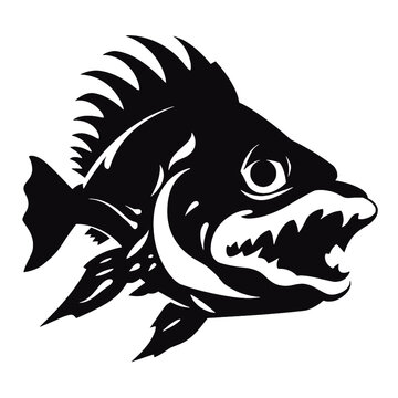 black piranha fish with sharp teeth clip art preview