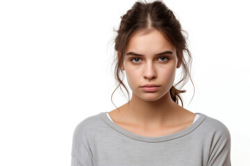 Fototapeta premium Subdued young woman in gray