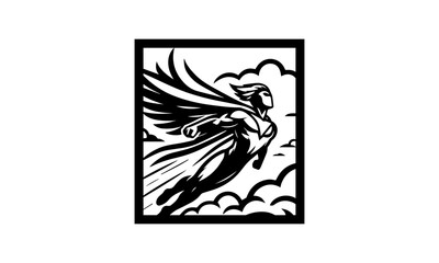 superhero mascot logo icon , black and white wingman hero mascot logo icon , wingman mascot 04