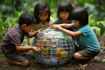 Children Mending a Globe Together