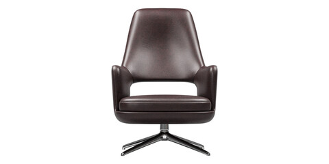 Brown leather modern and luxury armchair with metallic legs isolated on white background. Furniture...