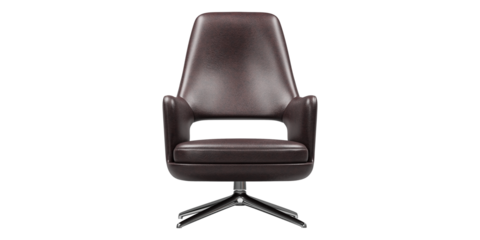 Brown leather modern and luxury armchair with metallic legs isolated on white background. Furniture series.